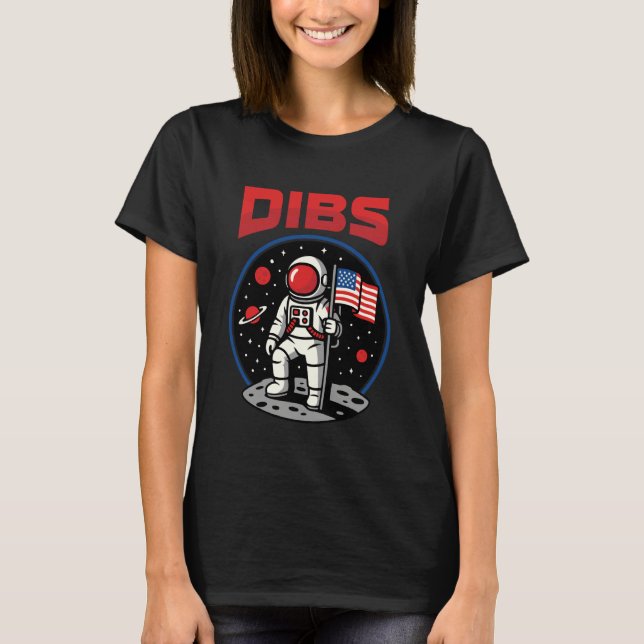 Camiseta Astronauta Dibs Lua Espaço Galáxia 4 de Julho Amer (Frente)