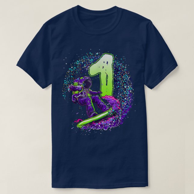 Camiseta Astronauta do primeiro aniversario Engraçado Surfe (Frente do Design)