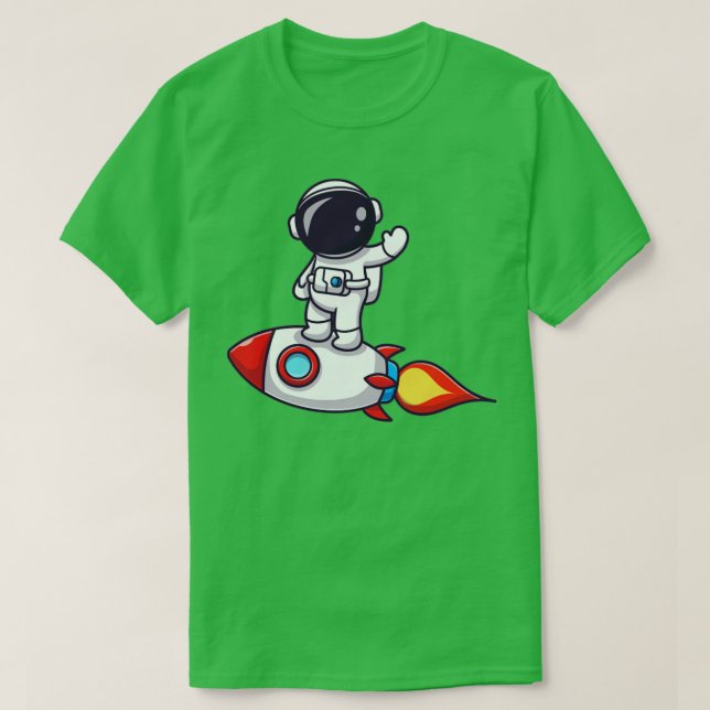 Camiseta Astronauta Em Cartoon De Foguete (Frente do Design)