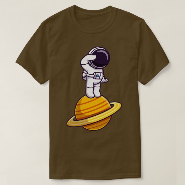 Camiseta Astronauta Em Cartoon Planeta (Frente do Design)