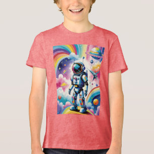 Camiseta Astronauta Em Galáxia Arco-Íris E Pastel