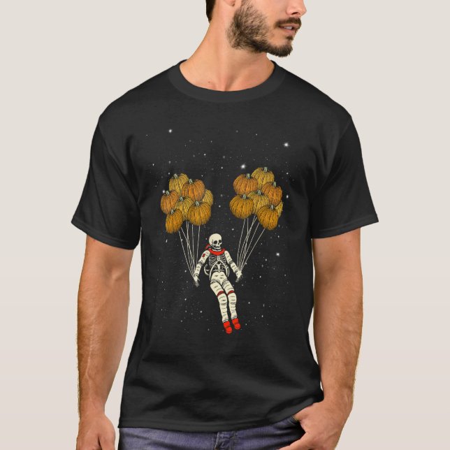 Camiseta Astronauta Engraçado De Esqueleto Com Pumpkin Em M (Frente)