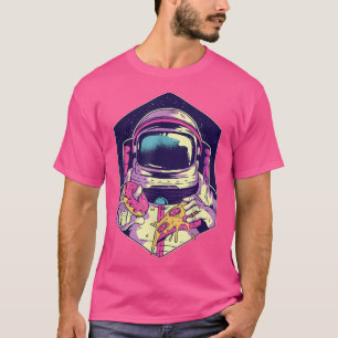 Camiseta Astronauta engraçado segurando pizza e Rosquinha E