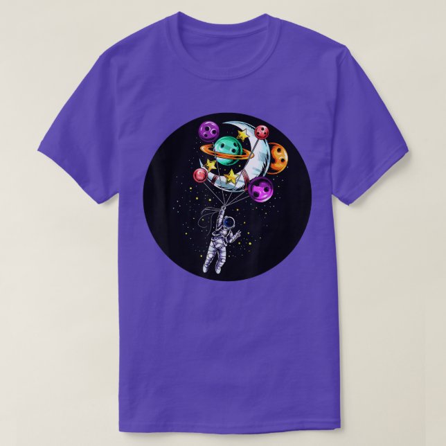 Camiseta Astronauta Espaçador Lua Marte Balões Planeta (Frente do Design)