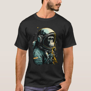Camiseta Astronauta Espacial Chimpanzé Viagem Macaco Vintag
