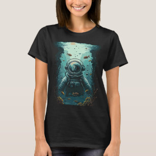 Camiseta Astronauta Espacial Mergulhando Mergulhador no Mar