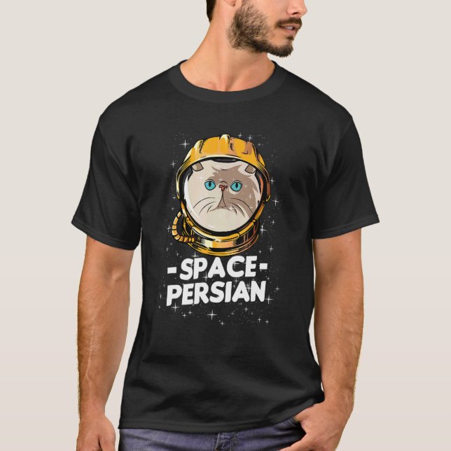 Camiseta Astronauta Espacial Persa Cat Mãe (Frente)