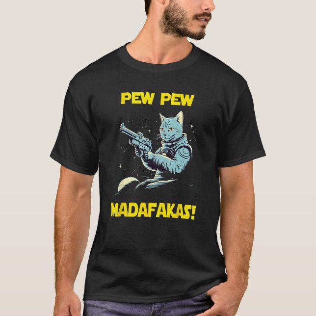 Camiseta Astronauta Espacial Pew Madafakas Egípcia Mau Cat (Frente)