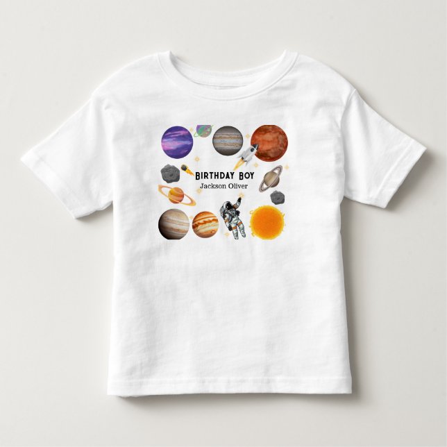 Camiseta Astronauta Espacial Primeira Festa de aniversário (Frente)