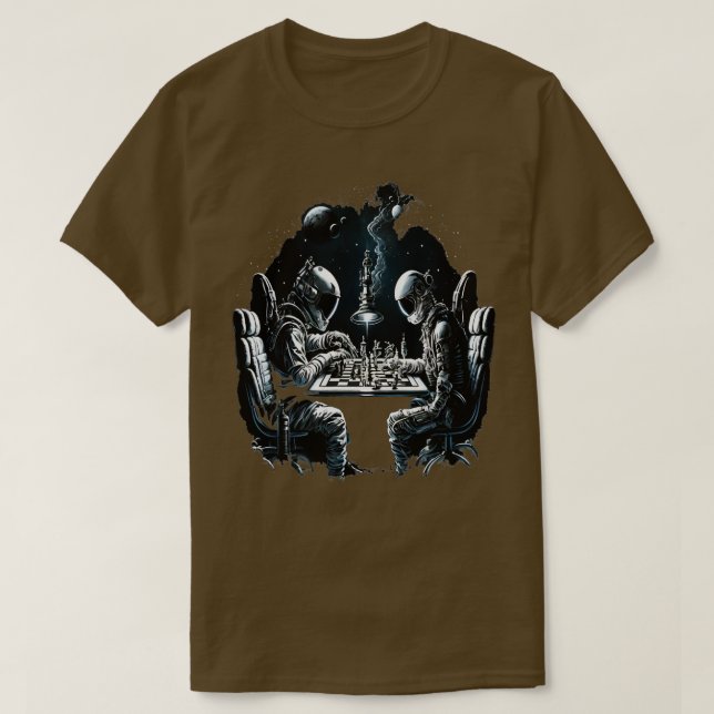 Camiseta Astronauta Espacial Tocando Astronomia do Xadrez 1 (Frente do Design)