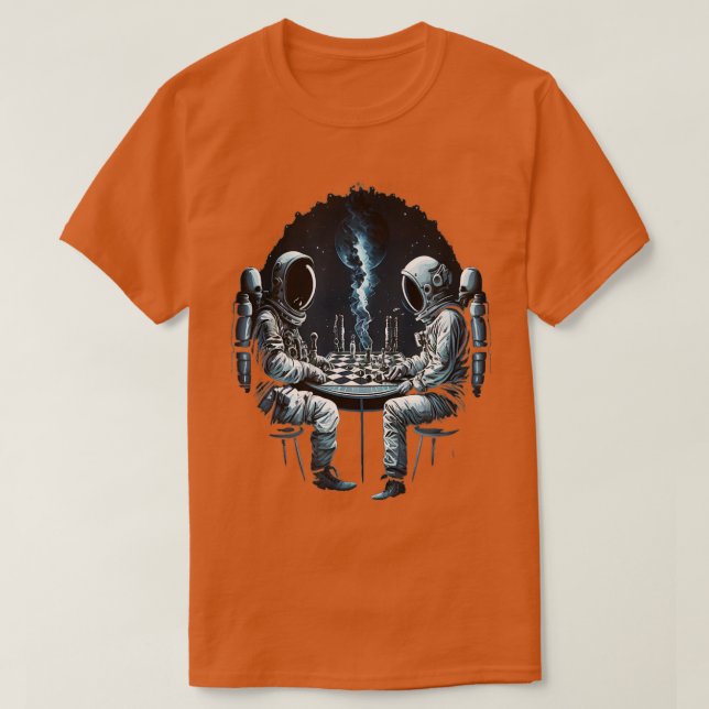 Camiseta Astronauta Espacial Tocando Astronomia do Xadrez 2 (Frente do Design)