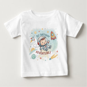 Camiseta Astronauta Estrelas Foguete Planeta Menino 1º Aniv