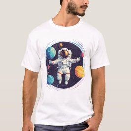 Camiseta Astronauta explorando sistema solar colorido
