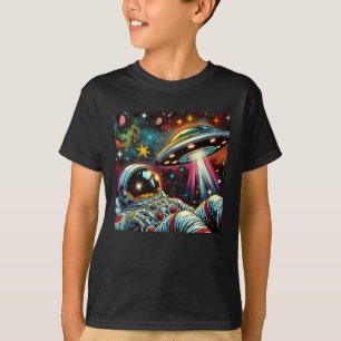 Camiseta Astronauta Flutuando no Espaço com uma Arte de IA 