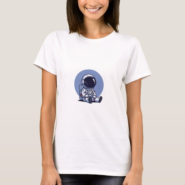 Camiseta Astronauta Fofo Sentado em um Círculo Azul (Frente)