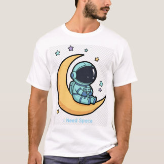 Camiseta Astronauta Fofo Sentado na Lua Espaço Kawaii