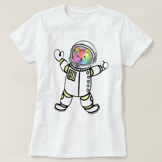 Camiseta Astronauta Gato Astro Arco-Íris Estranho (Frente do Design)