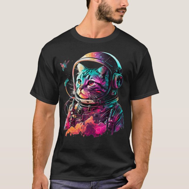 Camiseta Astronauta Gato Colorfull (Frente)