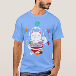 Camiseta Astronauta Gato com Ramen no Espaço Anime Neko