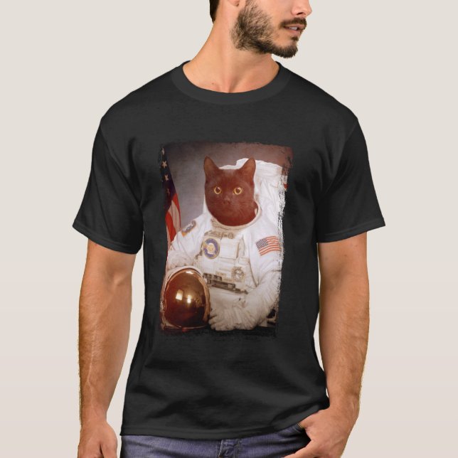 Camiseta Astronauta Gato Engraçado Missão Espacial da Lua (Frente)