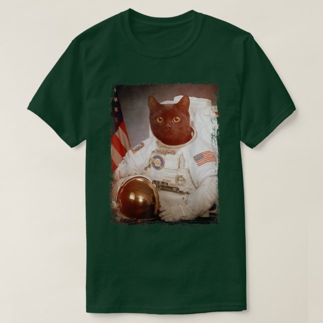 Camiseta Astronauta Gato Engraçado Missão Espacial da Lua (Frente do Design)