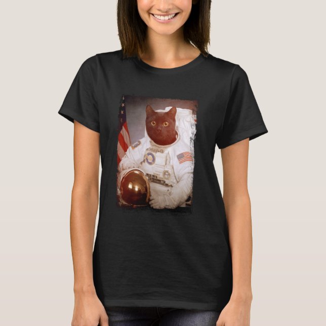 Camiseta Astronauta Gato Engraçado Missão Espacial da Lua (Frente)