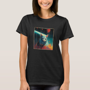 Camiseta Astronauta Gato Face No Espaço Pintura Com Planeta