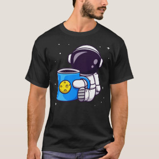 Camiseta Astronauta Gelado Segurando Cartoon Espacial Café