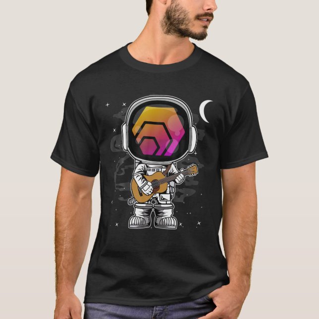 Camiseta Astronauta Guitarra Moeda HEX Para O Token Cripto  (Frente)