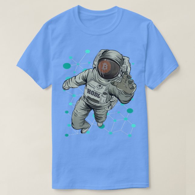 Camiseta Astronauta HODL BTC à Moon Bitmoney (Frente do Design)