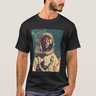 Camiseta Astronauta Homem Preto Retro Explorando o Espaço E