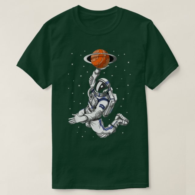 Camiseta Astronauta Jogando Basquete No Espaço Exterior, Ce (Frente do Design)