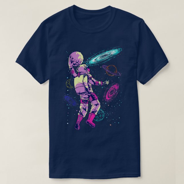 Camiseta Astronauta Jogando Lâmpada de Basquete Dunking no  (Frente do Design)