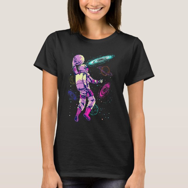 Camiseta Astronauta Jogando Lâmpada De Basquete Dunquerando (Frente)