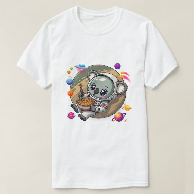 Camiseta Astronauta Koala Ramen no Espaço: Aventuras OVNI (Frente do Design)
