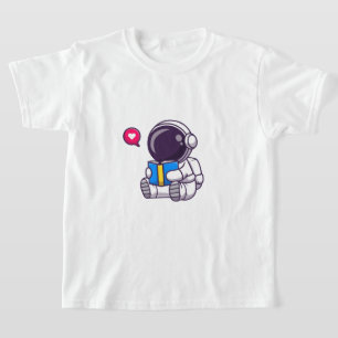 Camiseta Astronauta lendo livro crianças bonitinhas