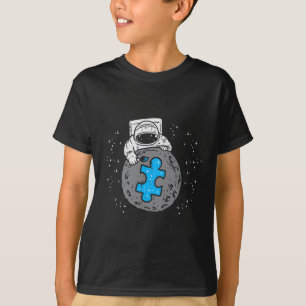 Camiseta Astronauta Lua Azul Quebra-cabeça Piece Autismo Co