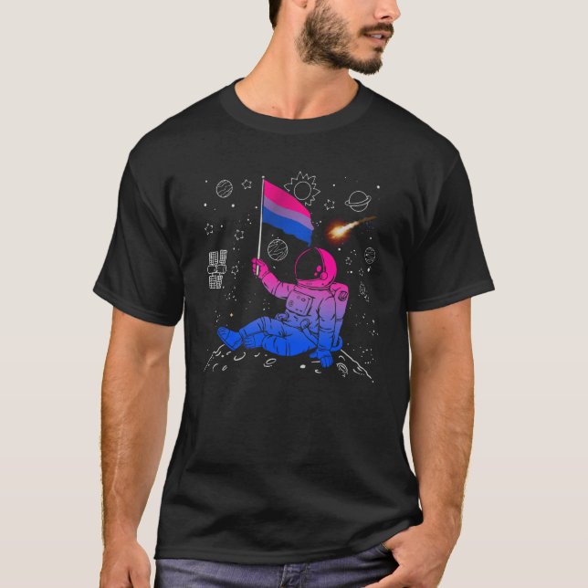 Camiseta Astronauta Lua Bissexual Flag Space LGBTQ Orgulho  (Frente)