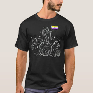 Camiseta Astronauta Lua Não Binária Sinalizador Espaço LGBT