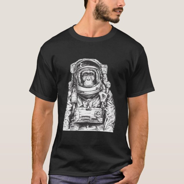 Camiseta Astronauta Macaco Chimpanzé Astronomia Cosmonauta  (Frente)