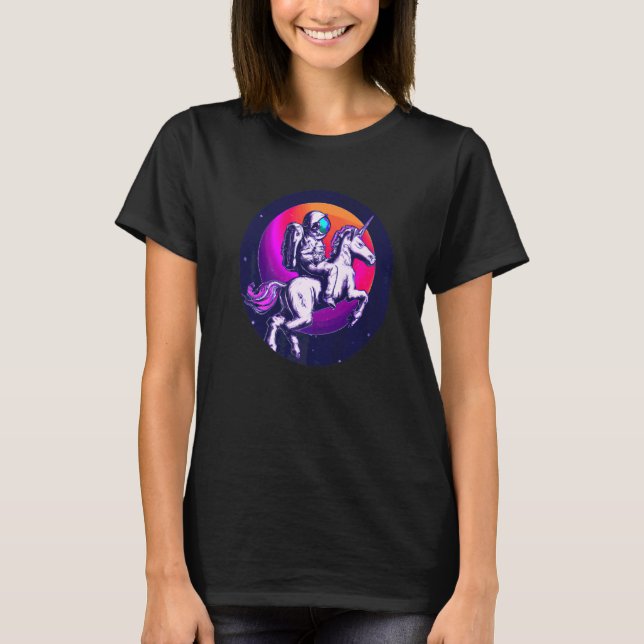 Camiseta Astronauta Montando Unicórnio Espaço Cores Retro S (Frente)