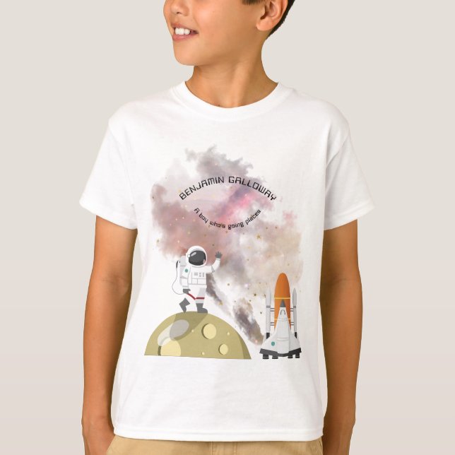 Camiseta Astronauta Moon Monograma Sistema Solar de Texto d (Frente)