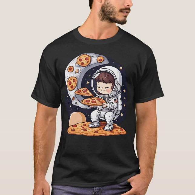 Camiseta Astronauta Na Pizza De Comida Espacial (Frente)