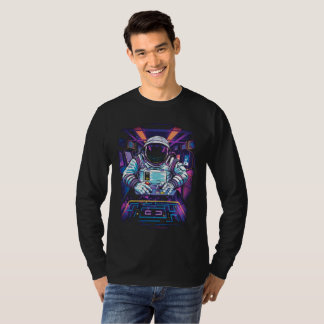 Camiseta Astronauta Neon Exploração Espacial Cósmica Gráfic