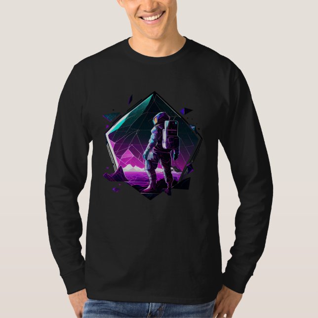 Camiseta Astronauta no Espaço Estético Onda Planeta Eclipse (Frente)