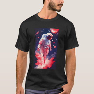 Camiseta Astronauta No Espaço Estrelas Vermelhas Azul Azul 