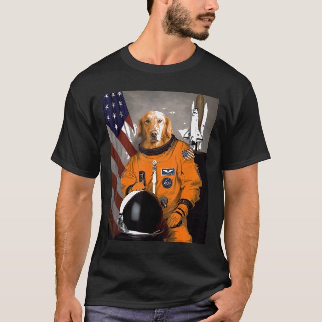 Camiseta Astronauta ouro Retriever Patriótico Orgulhoso (Frente)