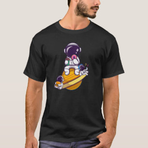 Camiseta Astronauta Ouvindo Música E Comendo Na Moo