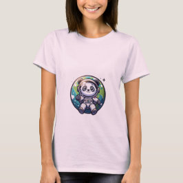 Camiseta Astronauta Panda giro flutuando na frente da terra
