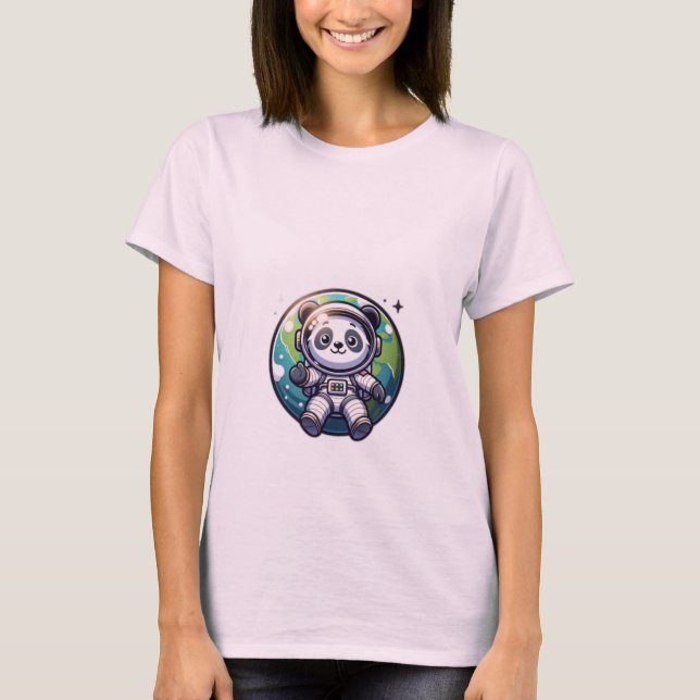 Camiseta Astronauta Panda giro flutuando na frente da terra (Frente)